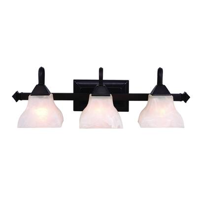 Cardiff 3 Light Bronze Mission Bathroom Vanity Fixture - 25-in W x 7.75-in H x 8.75-in D