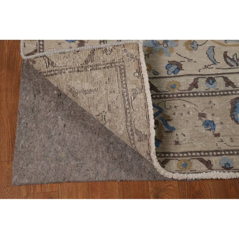 Floral Tabriz Persian Area Rug Beige Floral Handmade Wool Carpet - 7'2"x 10'5"
