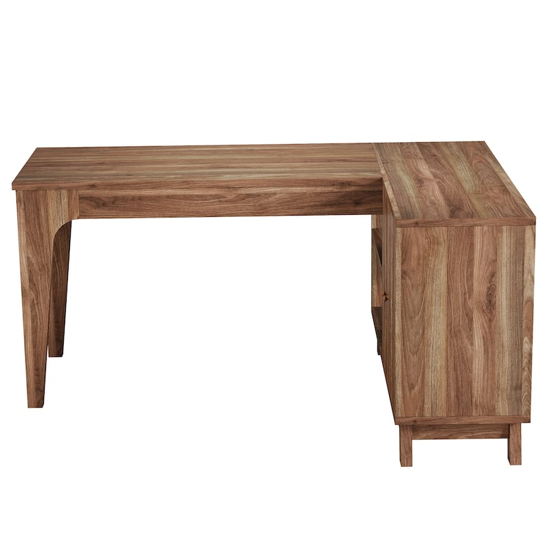 57'' Wood L-Shaped Corner Computer Desk Writing Table with Cabinet