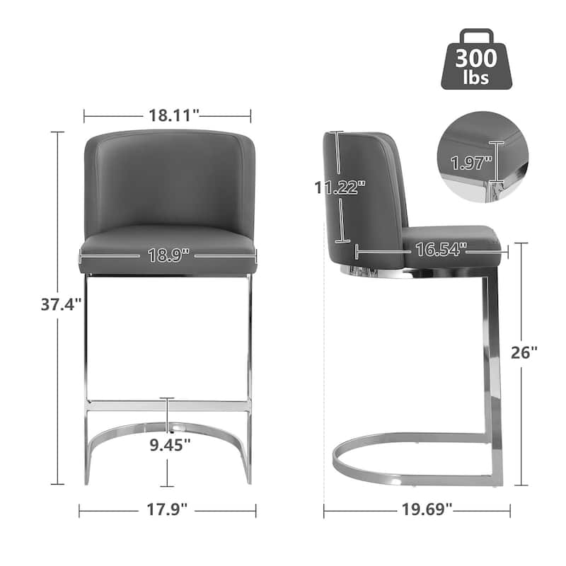 26" Upholstered Bar Stools, Counter Height Stools - 18.11"W x 19.69"D x 37.4"H