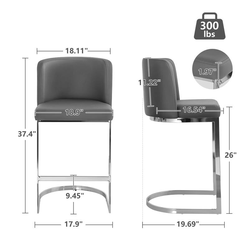 26" Upholstered Bar Stools, Counter Height Stools - 18.11"W x 19.69"D x 37.4"H