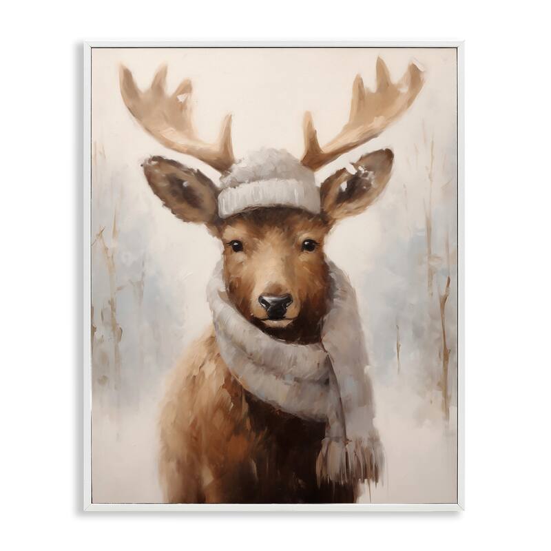 Stupell Cozy Winter Deer Fawn Framed Giclee Art Design By Arlington Prints - 16 x 20 - White