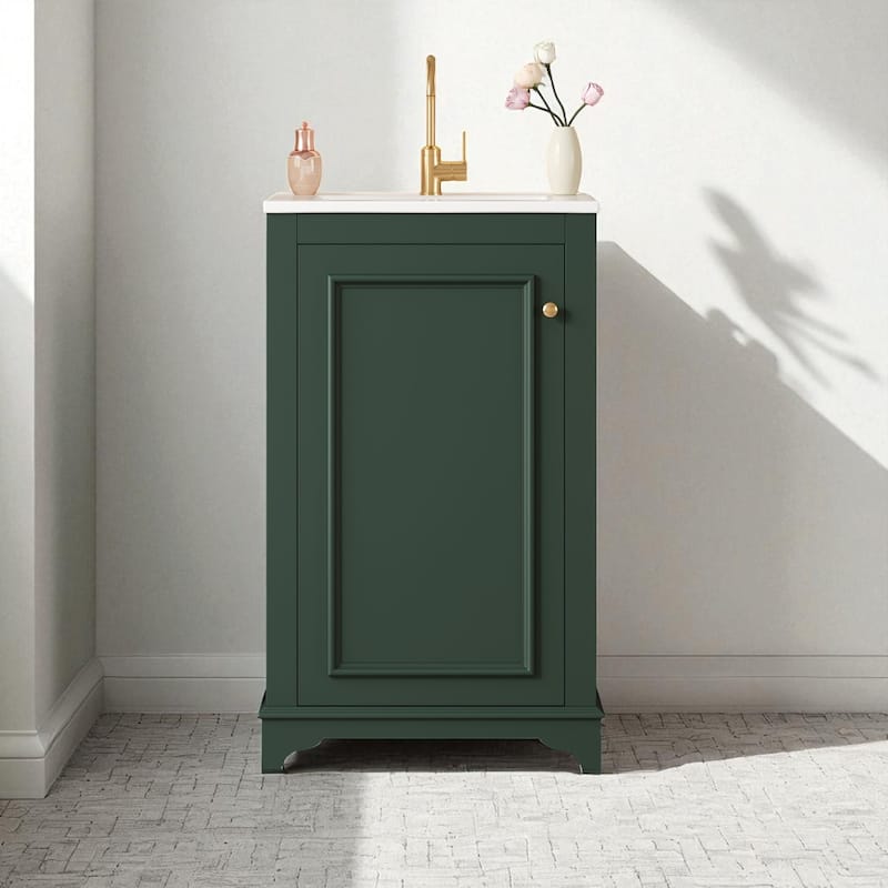 20 Inch Bathroom Vanity with Ceramic Sink, Freestanding Single Vanity Cabinet with Soft-Close Door and Adjustable Shelf - Green