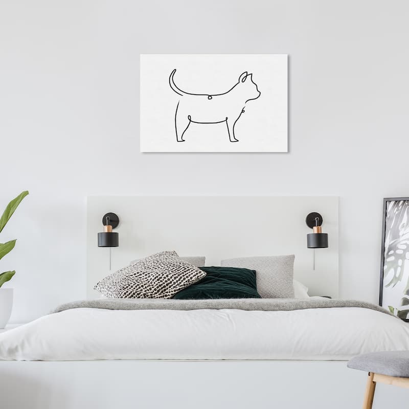 Wynwood Studio Canvas Animals Cat Outline Simple Black and Modern & Contemporary Wall Art Canvas Print - 24 x 36