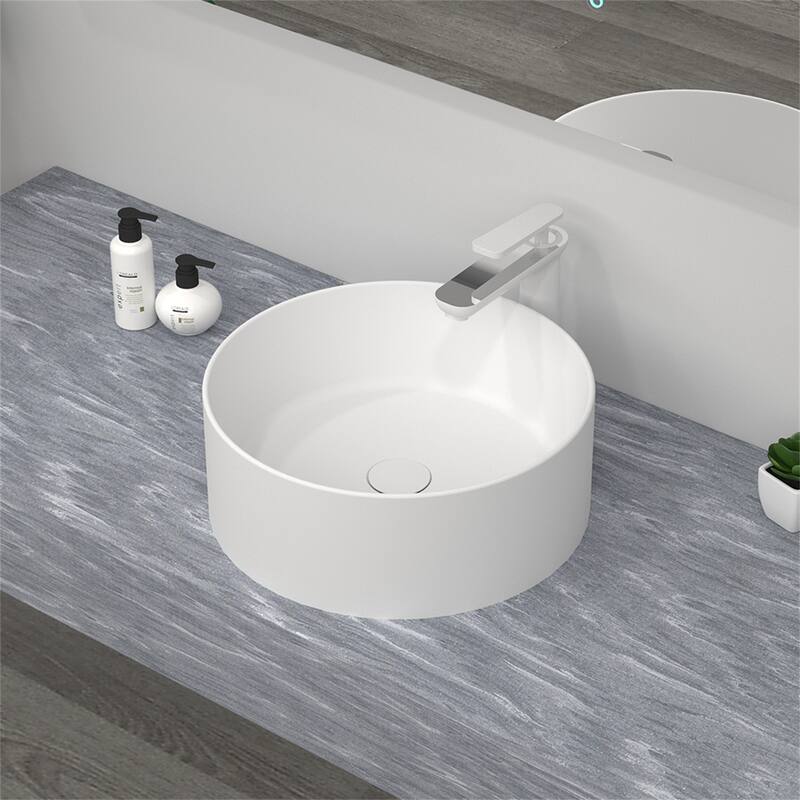 Modern Round Vessel Sink Premium Stone Resin Bathroom Centerpiece