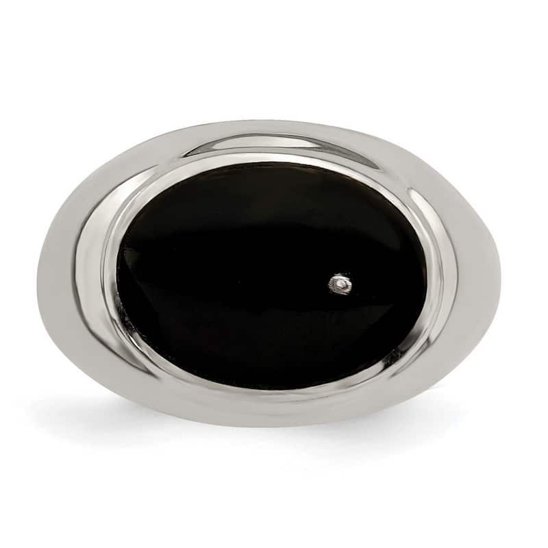 Curata 925 Sterling Silver Polished Black Simulated Onyx Ring