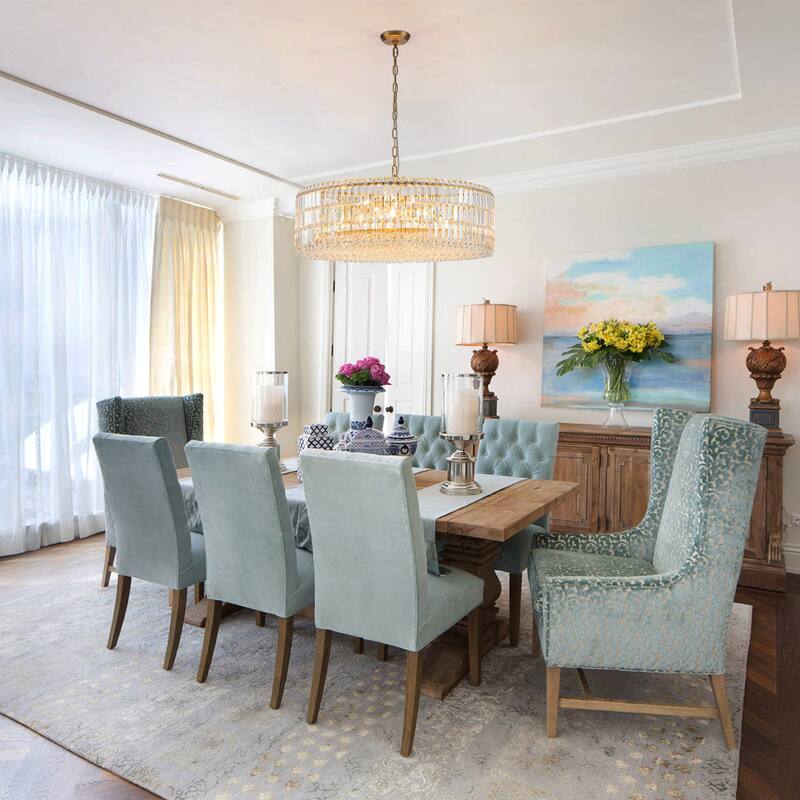 12-Lights Modern Drum Glam Dimmable Crystal Chandelier Round Kitchen Island Light - W31.5"