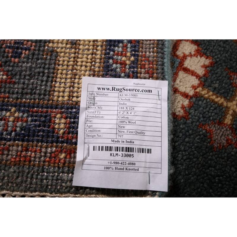 Geometric Oushak Indian Accent Rug Handmade Wool Carpet - 4'1" x 6'2"