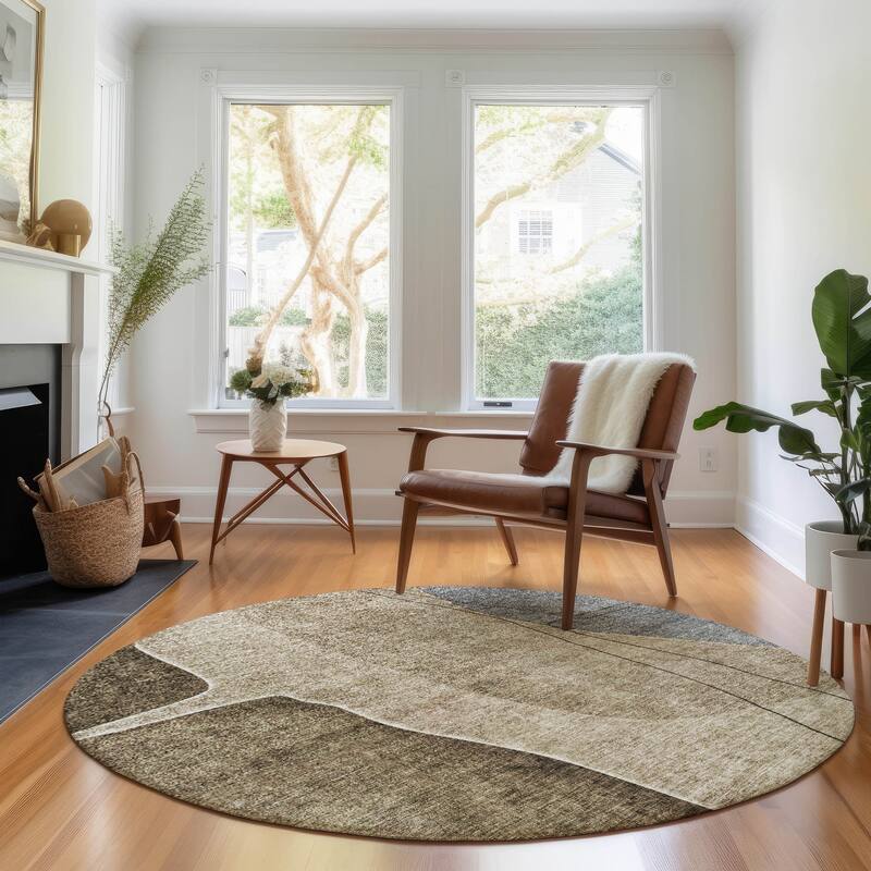 Premium Washable Super Soft Contemporary Mayfield Rug - Brown - 8' x 8' - Round