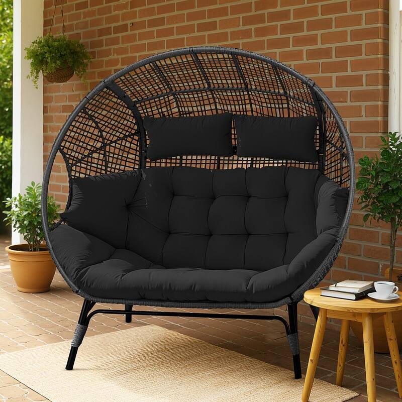 FINCATI 2-Person Indoor/Outdoor Wicker Egg Chair Loveseat, 57.1-in Wide, 6.5-in Cushion, 680-lb Capacity
