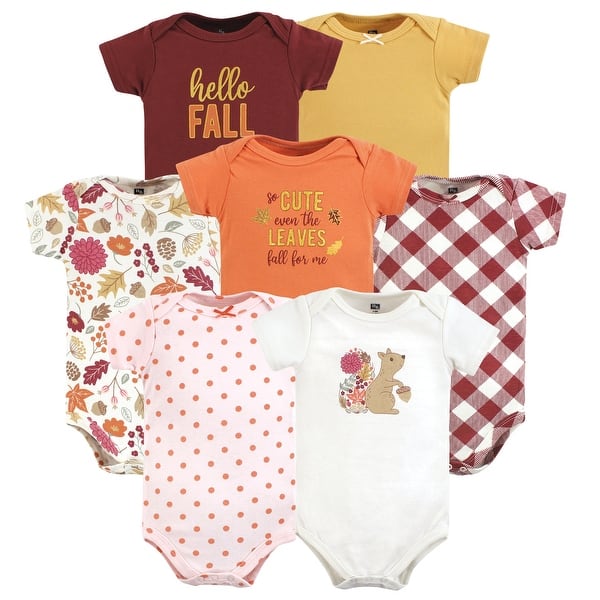 slide 1 of 1, Hudson Baby Infant Girl Cotton Bodysuits, Fall Squirrel 9-12 Months - Fall Squirrel