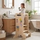 preview thumbnail 2 of 7, Gymax Wooden Toddler Standing Tower w/Chalkboard Montessori Games 3