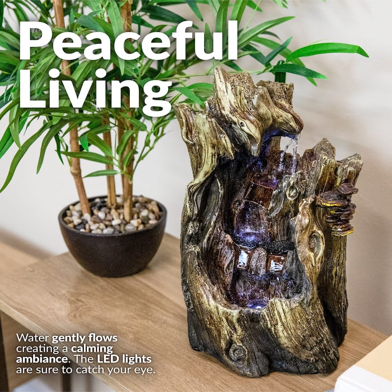 Sunnydaze Cascading Caves Fountain with LED Lights - 14" - 14-In