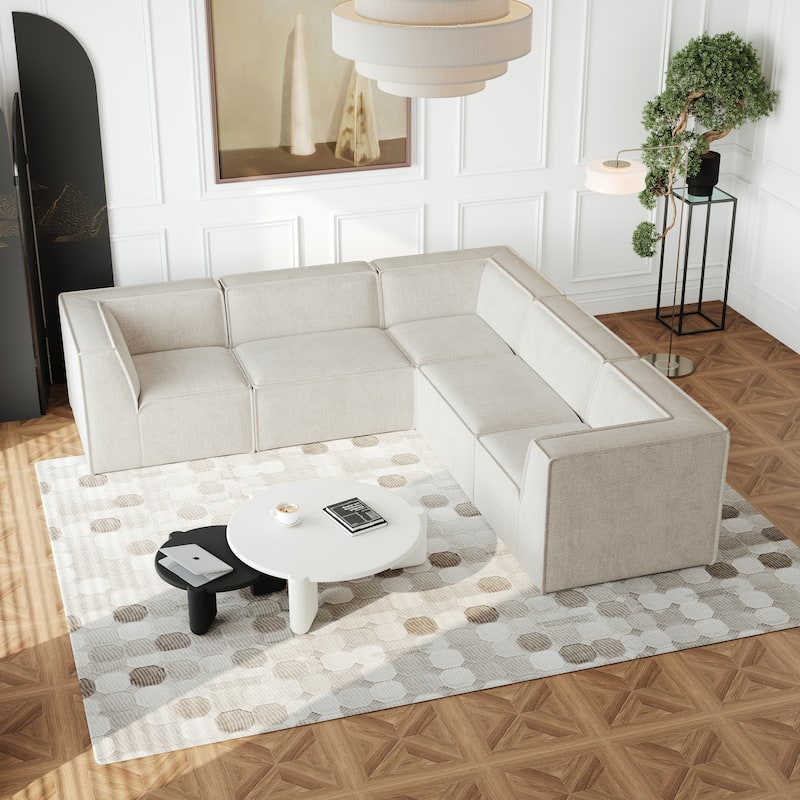 L Shape Sectional Sofa 5pc Loveseat Sofa Chenille Modular Sleep Couch Bed for Livingroom Recliner Sofa Floor Upholstered Daybed