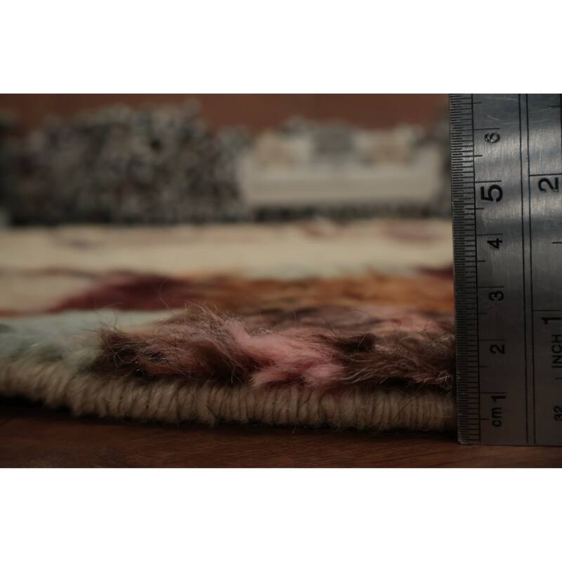 Hand Knotted Oriental 100% Wool Carpet Modern Tribal Beige & Ivories Moroccan Area Rug - 9' 8'' X 6' 8''