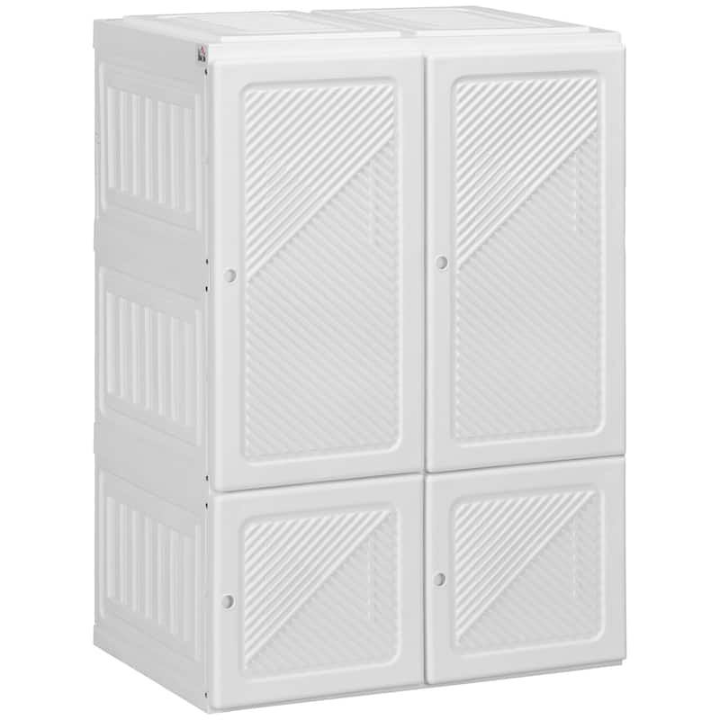 HOMCOM Portable Wardrobe Closet, Folding Bedroom Armoire, Clothes Storage Organizer with 3 Cube Compartments, Hanging Rod