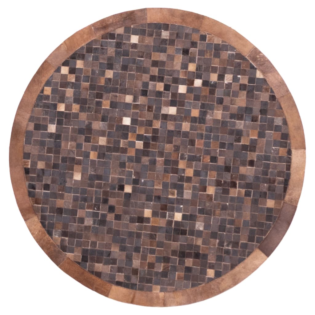 ECARPETGALLERY Handmade Cowhide Patchwork Dark Brown Leather Rug - 5'0 x 5'0