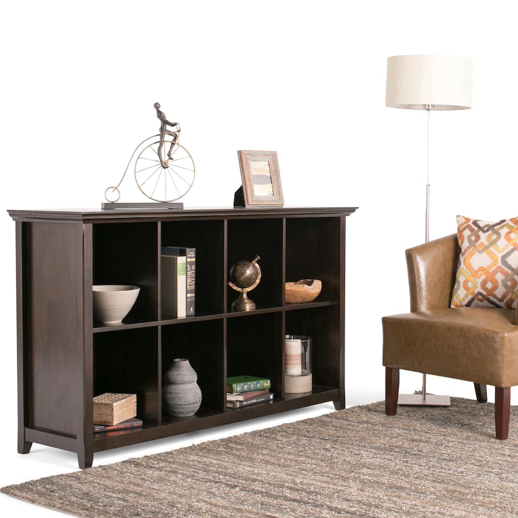 WYNDENHALL Halifax SOLID WOOD 57 inch Wide Transitional 8 Cube Bookcase Storage Sofa Table - 57"W x 15.75" D x 33" H