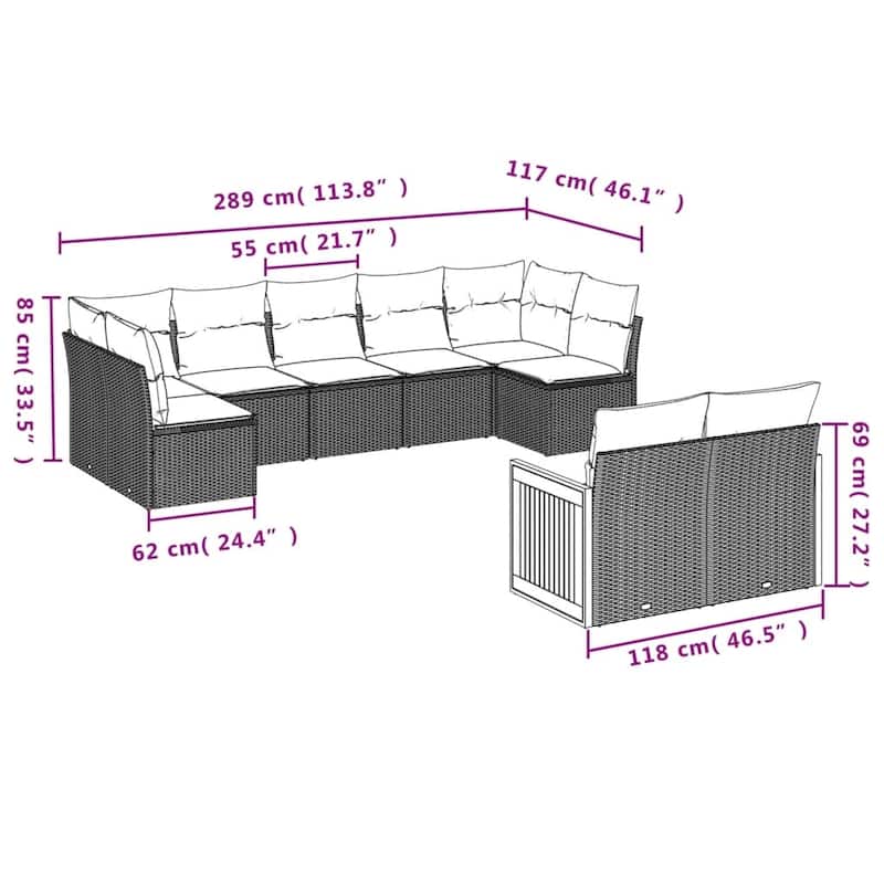 vidaXL Patio Sofa Set with Cushions Outdoor Conversation Furniture Poly Rattan