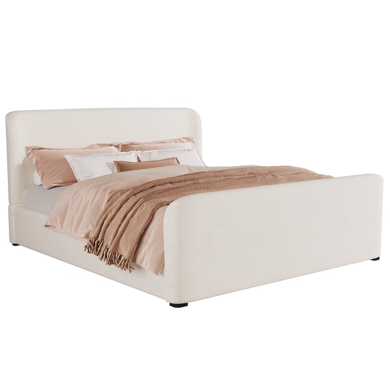Christopher Knight Home - Soft Pack Modern Upholstered Boucle Bed Frame with Curved Headboard