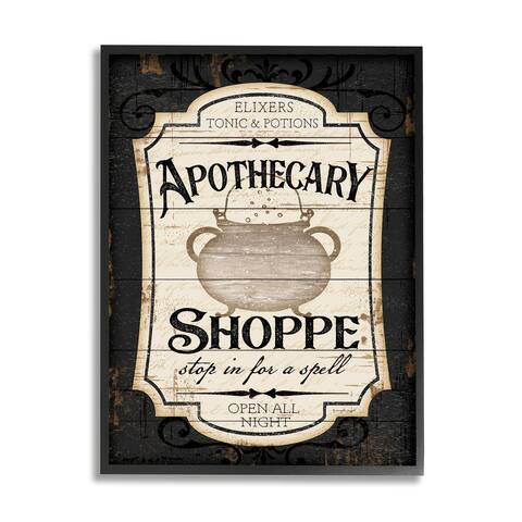 Stupell Industries Apothecary Shoppe Spooky Halloween Sign Witch Potion Cauldron Framed Wall Art - Black
