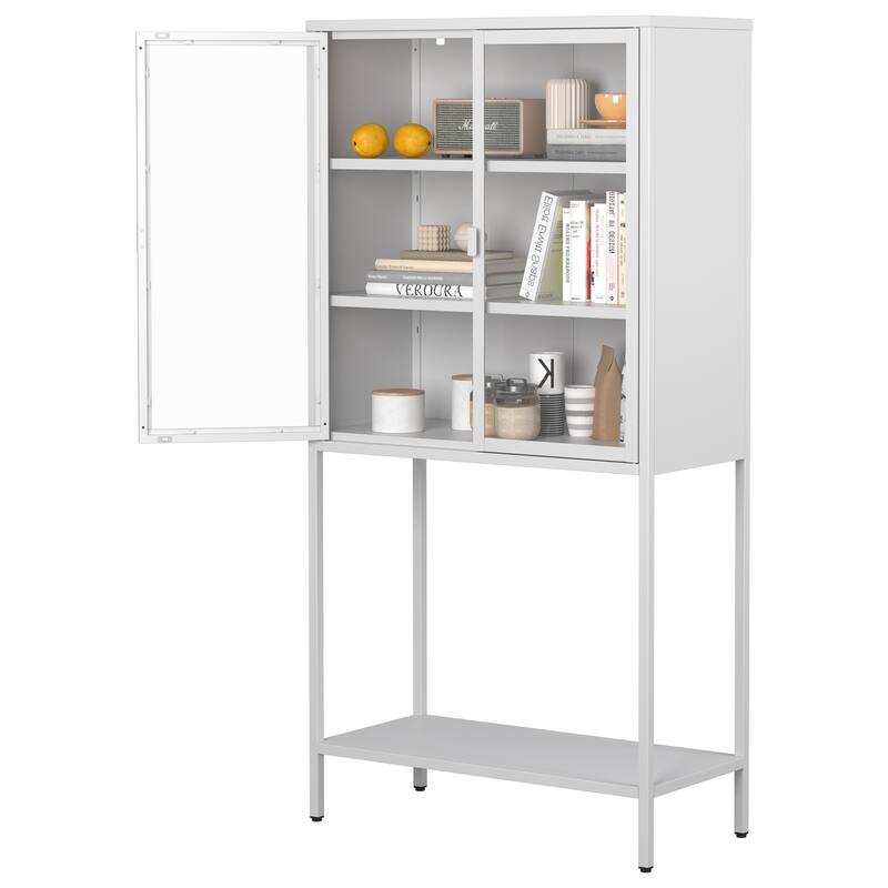 Heavy Duty Metal Storage Cabinet Display Case White Sideboards Buffet