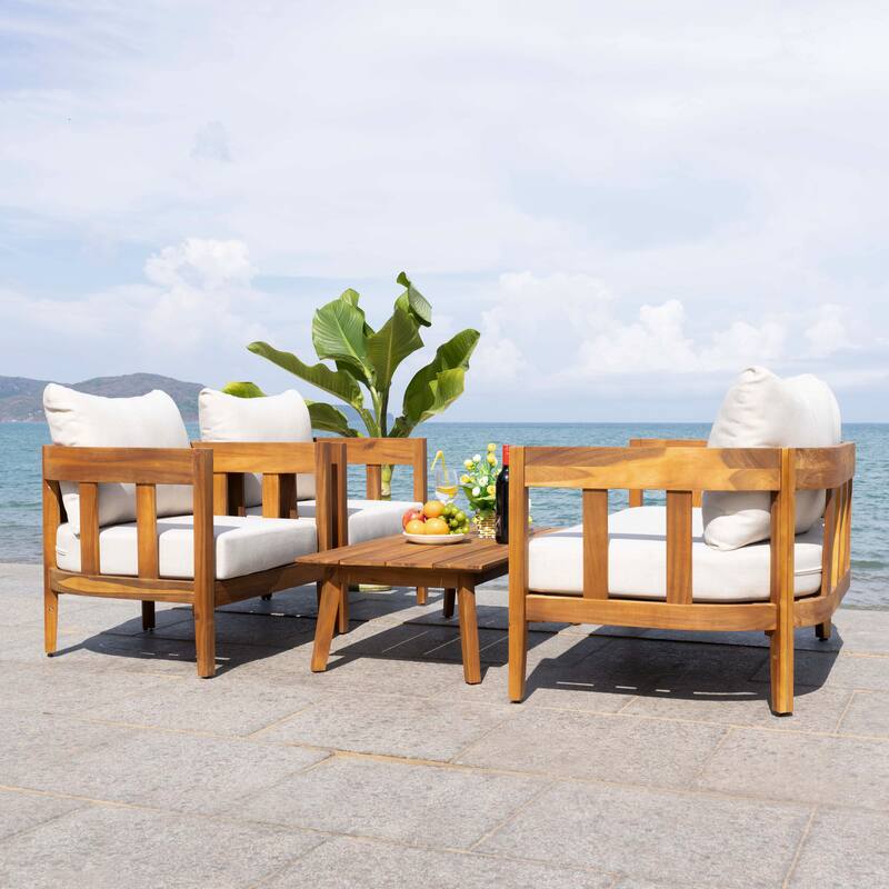 SAFAVIEH Owen 4-Piece Solid Wood Patio Conversation Set - 52"W x 30"D x 25"H