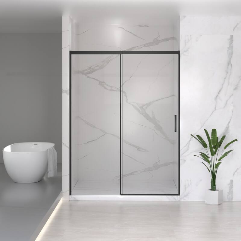 High-Quality Semi-Frameless Sliding Shower Door with Advanced Features - Matt Black