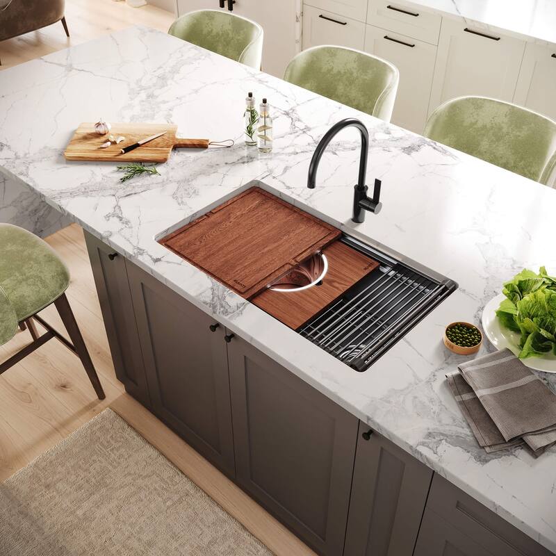 Ruvati 33-inch Gunmetal Black Stainless Steel Workstation Kitchen Sink Undermount - RVH6222BL
