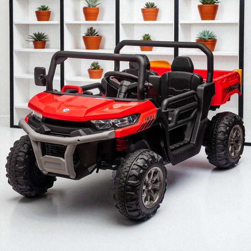 24V Two-Seater Ride-On Dump Truck with Remote Control, 2x200W Motor, Dump Bed/Shovel, Bluetooth, MP3 for Kids 3-8 - Red