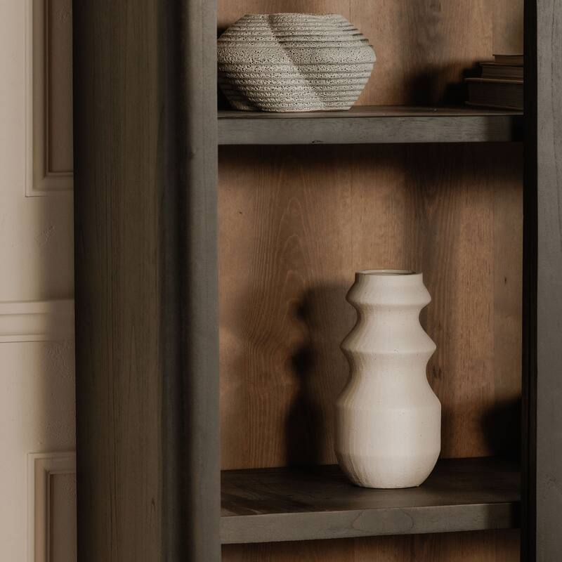 NADAAL STUDIOS Selira Cabinet, Sliding Glass Doors with Rounded Frame in Solid Neem Wood, Black