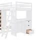 preview thumbnail 9 of 7, Twin over Twin Bunk Bed with LED Light and USB Ports, Platform Bed with Storage Drawers, Wooden Bed with Desk and Ladder, White