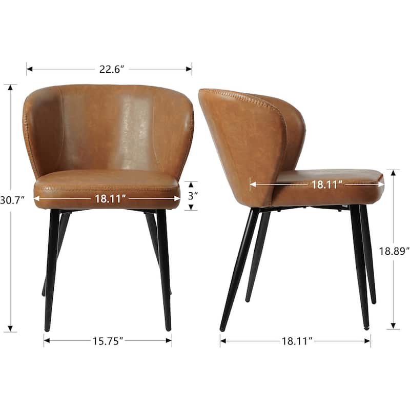 PU-Dining Chairs, Upholstered & Comfortable Seat, Metal Legs Side Chair, Set of 2, Brown