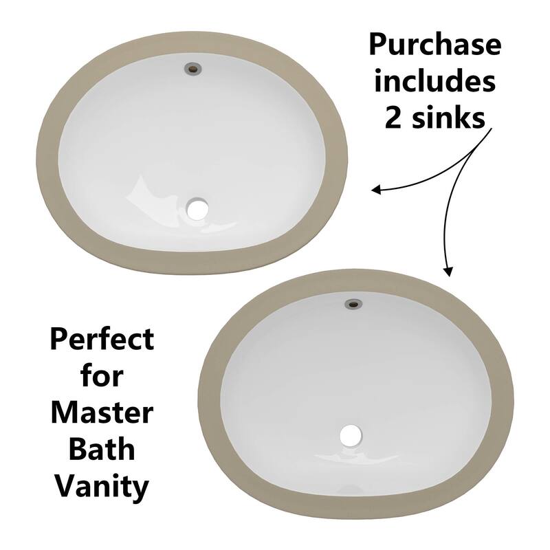 17" Oval Vitreous China Undermount Bathroom Sink With Overflow (2 Pack) - 17" Oval Undermount Bathroom Sink(2 Pack)