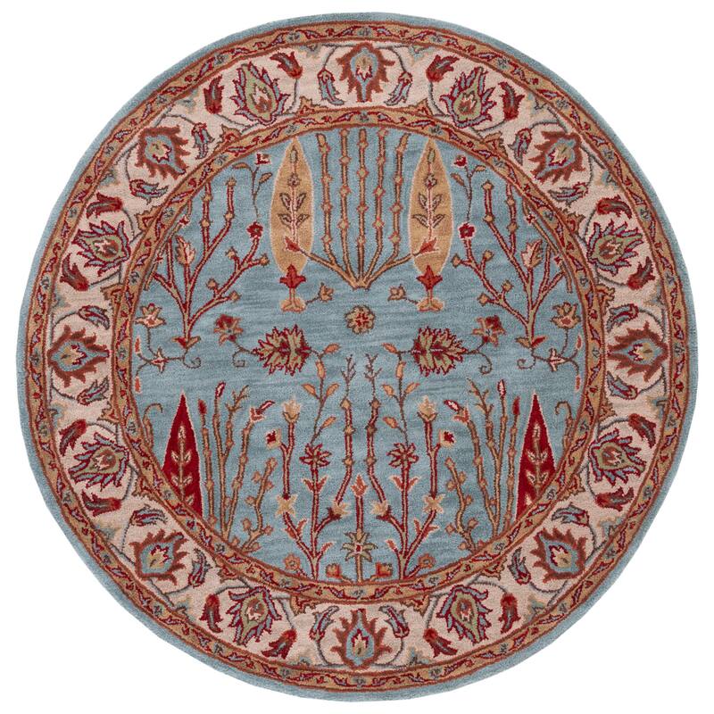 SAFAVIEH Handmade Heritage Sweet Heart Traditional Oriental Wool Rug - 6' x 6' Round - Blue/Ivory
