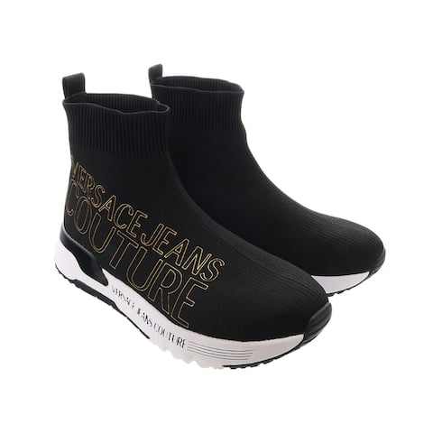 Versace Jeans Couture Black Slip On Signature Knit Ankle Boots-