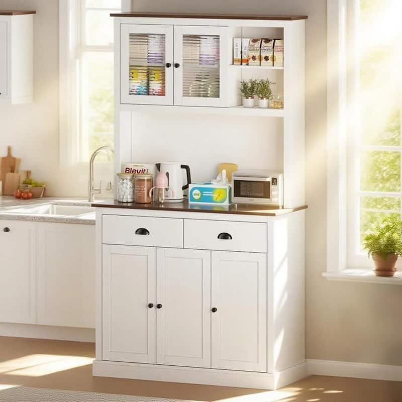 71" Kitchen Pantry Cabinet, Tall Storage Cabinet with Doors and Shelves & Drawer, Farmhouse Kitchen Hutch