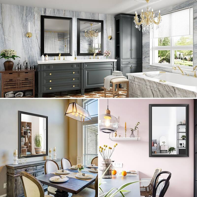 Beveled Black Aluminum Tempered Glass Wall Mirror, 5-Year Warranty