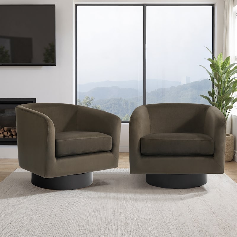UIXE Set of 2 Swivel Barrel Accent Chair Velvet Armchair For Living Room