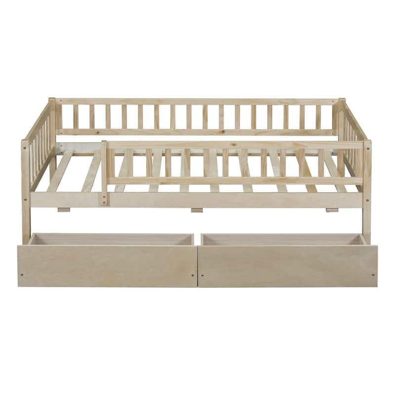 Daybed with Sturdy Slat Support and Safety Rails Two Drawers Bed