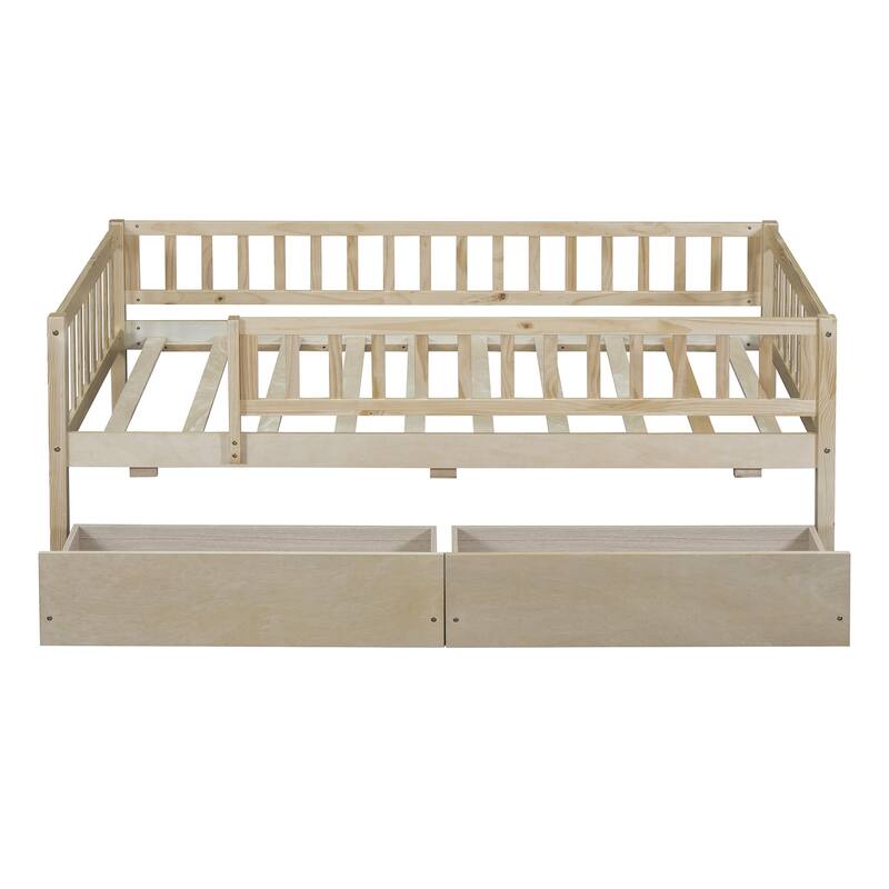 Pine Wood Twin/Full Size Daybed with Storage Drawers, Space-Saving Bed Frame for Small Spaces
