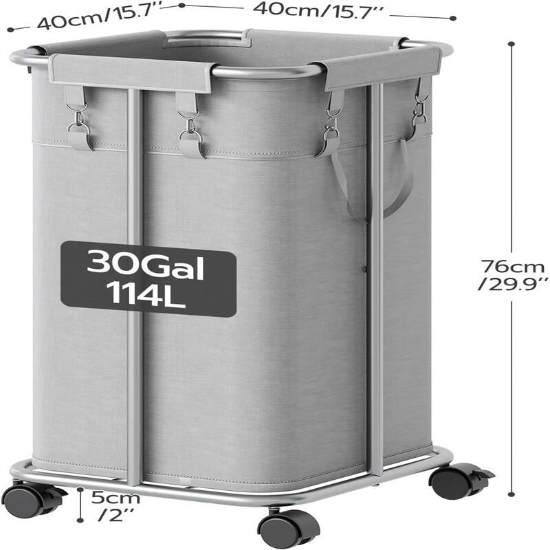 Laundry Basket with Wheels 30 Gallons (114 L) Rolling Laundry Hamper - 15.7"L x 15.7"W x 29.9"H