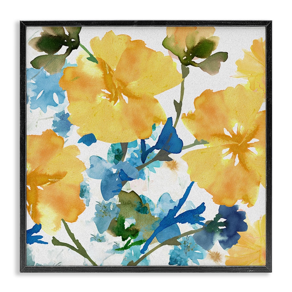 Stupell Yellow & Blue Hibiscus Framed Giclee Art Design by Flora Kouta