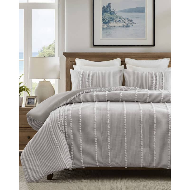 Harbor House Anslee Taupe 3 Piece Cotton Yarn Dyed Duvet Cover Set