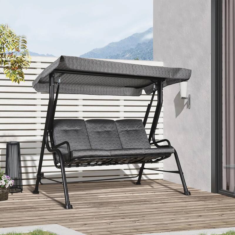 3-Seat Patio Swing, Adjustable Canopy, Thick Cushion, Steel Frame