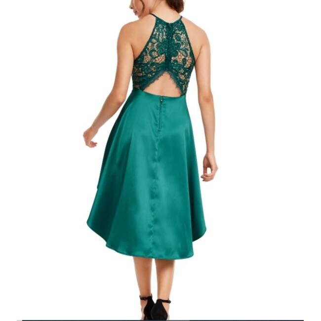crystal doll dresses green Crystal Doll Floral Mesh Asymmetrical Hem Dress at Dry Goods