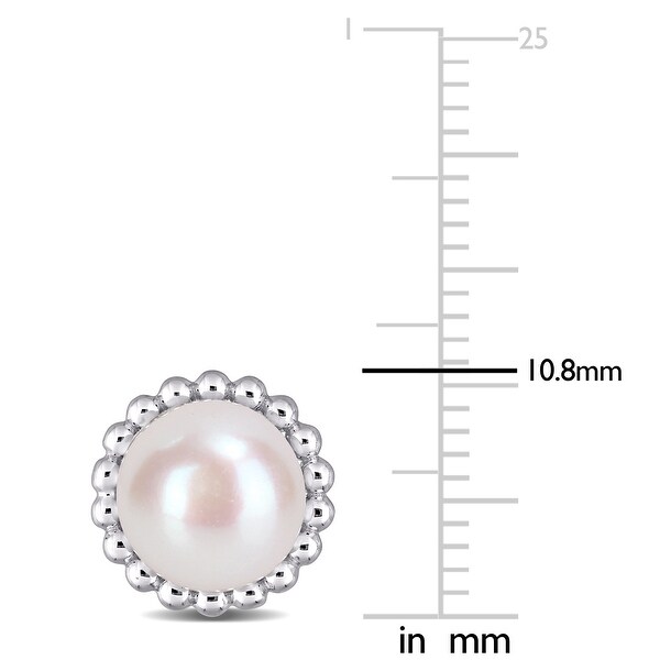 Miadora 10k White Gold Cultured Freshwater Pearl Solitaire Stud Earrings (8-8.5 MM) - 10.8mm x 10.8mm x 10.2mm