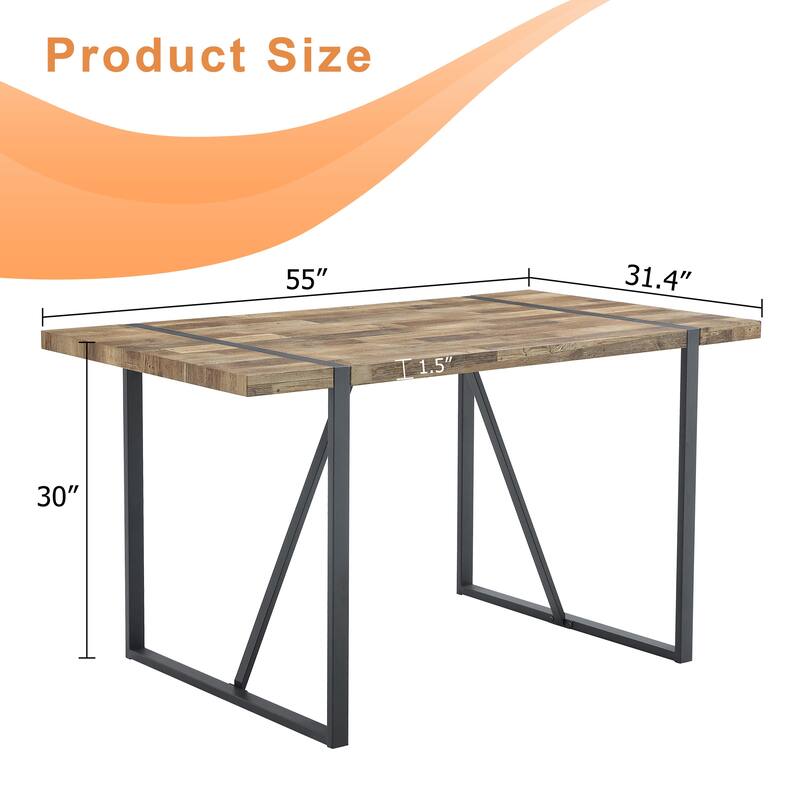 Modern Dining Table with Wood Textured Tabletop Unique Spliced Pattern Office Table with Anti-Slip Feet