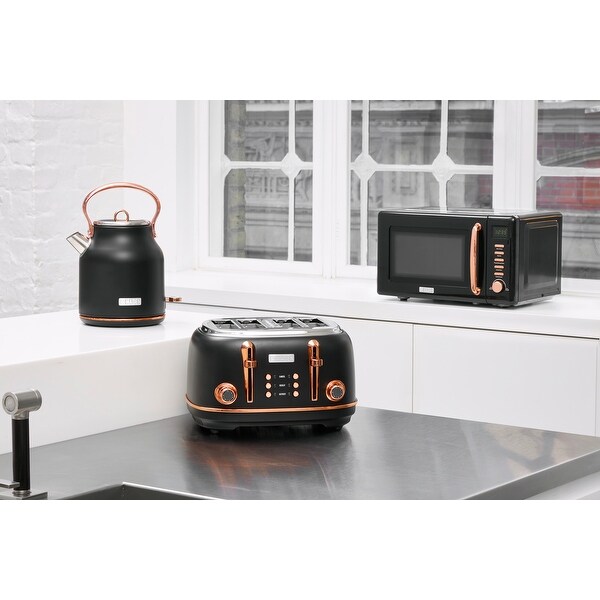 Black and copper kettle toaster and microwave 2025