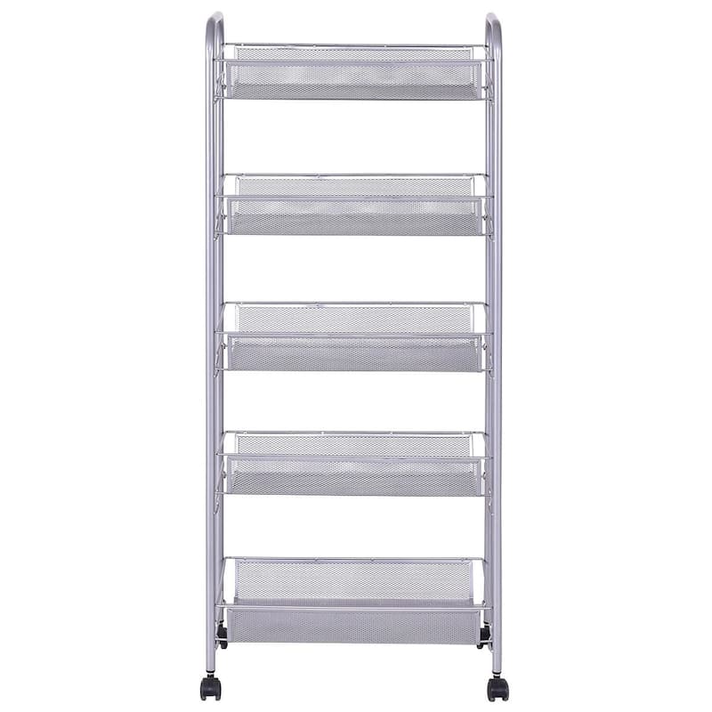 5 Tier Storage Rack Trolley Cart With Four 360 Degree Swivel Wheels - 17.5" x 10.5" x 41" (L x W x H)